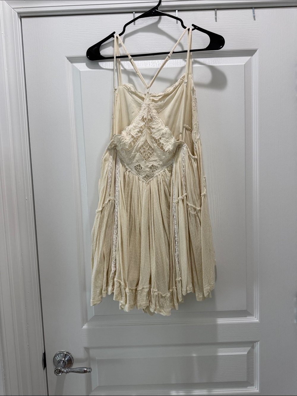Free People Light Yellow with White dots Lace Boho Spaghetti Strap Dress - Picture 2 of 3